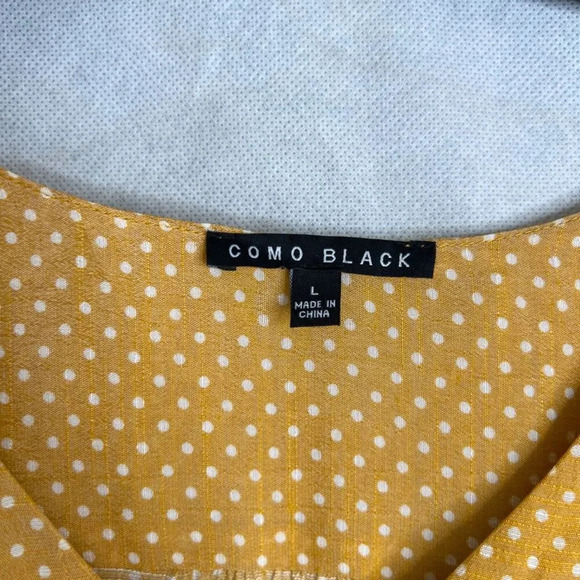 Como Black Yellow Polka Dot Vneck Long Sleeve Hi Low Blouse Sz LG - Picture 6 of 9